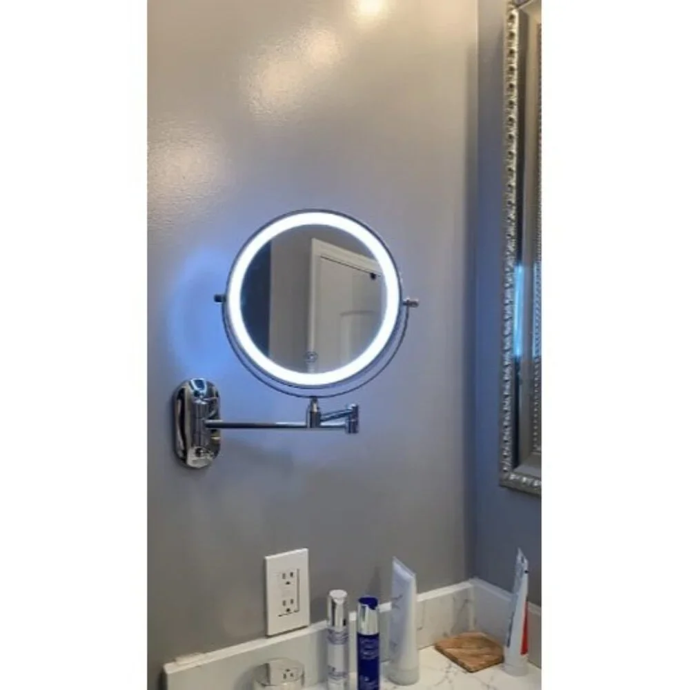 Rechargeable Wall Mounted Lighted Makeup Vanity Mirror 8 Inch Double Sided 1X 10